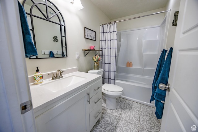 7912 N Secretariat Rd, Eagle Mountain, UT 84005 - full bathroom featuring tile patterned floors, toilet, shower / tub combo with curtain, and vanity