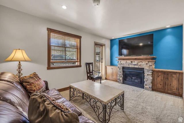 2260 Park Ave Unit 11, Park City, UT 84060 - carpeted living area with a fireplace and recessed lighting