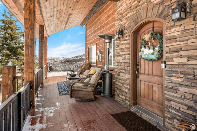 view of exterior entry with stone siding