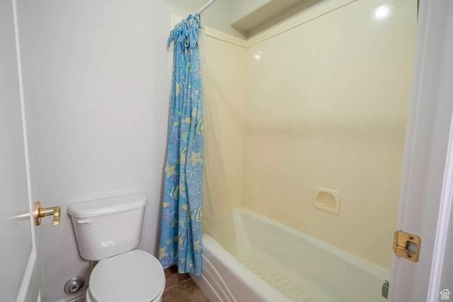 1986 Dove Dr, Santa Clara, UT 84765 - bathroom featuring shower / tub combo with curtain, toilet, and tile patterned floors