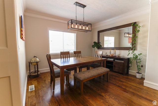 1986 Dove Dr, Santa Clara, UT 84765 - dining area with a healthy amount of sunlight, visible vents, crown molding, and wood finished floors