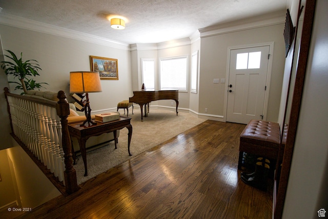 1986 Dove Dr, Santa Clara, UT 84765 - entryway with ornamental molding, dark wood-style flooring, a textured ceiling, and baseboards