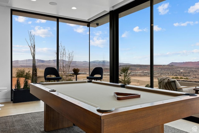 2031 E Pinnacle Dr, St George, UT 84790 - playroom with floor to ceiling windows, a mountain view, and billiards