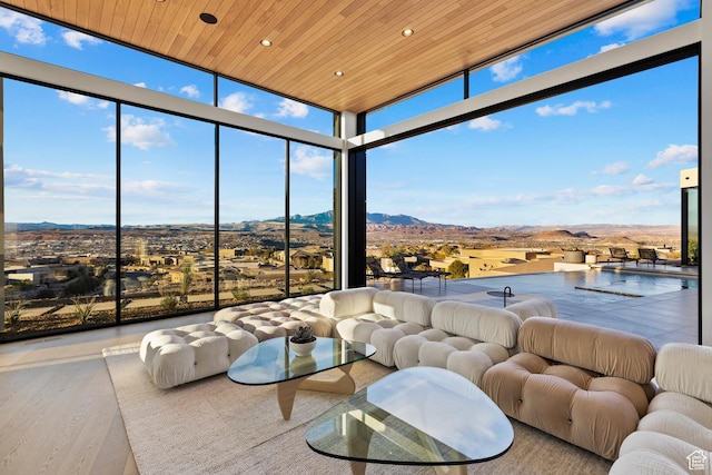 2031 E Pinnacle Dr, St George, UT 84790 - sunroom with wooden ceiling and a mountain view