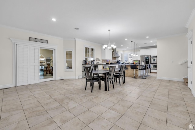 6067 S 3950 W, Roy, UT 84067 - dining space featuring an inviting chandelier, baseboards, ornamental molding, and recessed lighting
