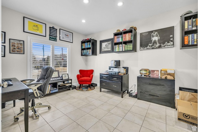 6067 S 3950 W, Roy, UT 84067 - home office featuring tile patterned flooring and recessed lighting