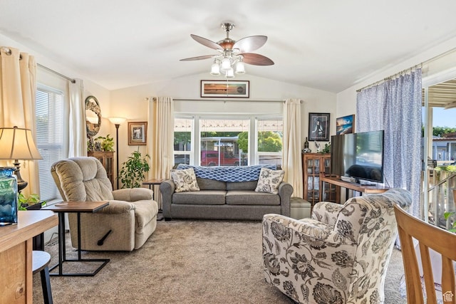 1160 E Telegraph St Unit 220, Washington, UT 84780 - living room with lofted ceiling, a ceiling fan, and carpet flooring