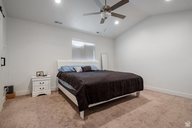 4758 E Hidden Loop Rd, Eagle Mountain, UT 84005 - bedroom featuring carpet floors, baseboards, visible vents, and vaulted ceiling