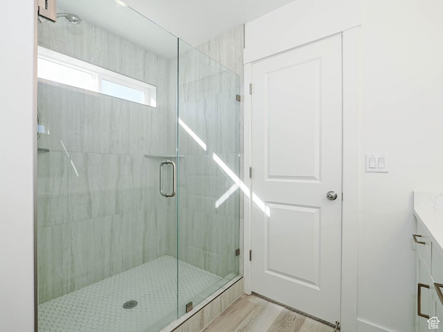 3361 W 3275 N, Plain City, UT 84404 - full bathroom featuring a shower stall, wood finished floors, and vanity