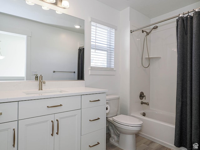 3361 W 3275 N, Plain City, UT 84404 - bathroom featuring wood finished floors, vanity, toilet, and shower / tub combo with curtain