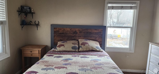 bedroom with multiple windows and baseboards
