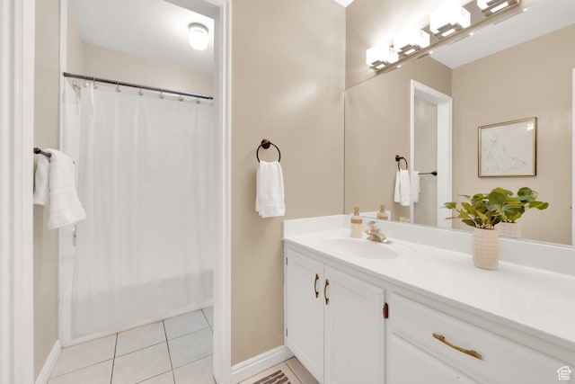 4520 S Countrylane Rd E, Millcreek, UT 84117 - bathroom featuring baseboards, tile patterned floors, vanity, and curtained shower