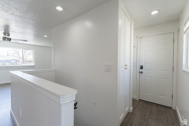481 E Laurelwood Dr S, Kaysville, UT 84037 - corridor featuring an upstairs landing, recessed lighting, baseboards, a textured ceiling, and wood finished floors