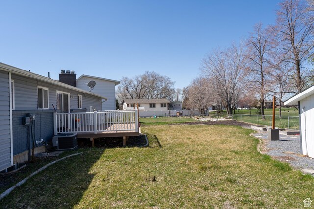 481 E Laurelwood Dr S, Kaysville, UT 84037 - view of yard with a fenced backyard, a wooden deck, and central AC