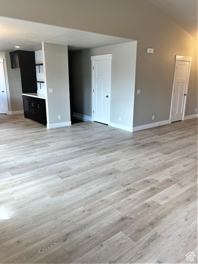130 S Liberty St Unit 203, Grantsville, UT 84029 - unfurnished living room with baseboards, lofted ceiling, and light wood-style flooring