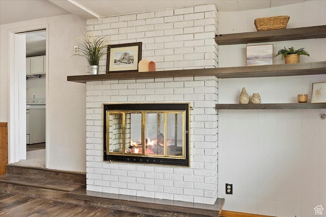405 W 5100 S, Washington Terrace, UT 84405 - interior details featuring stove, a brick fireplace, and wood finished floors