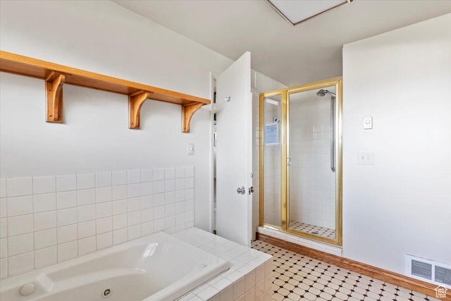 445 W 5100 S, Washington Terrace, UT 84405 - bathroom featuring a shower stall, baseboards, visible vents, and a whirlpool tub