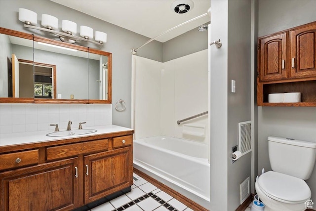 445 W 5100 S, Washington Terrace, UT 84405 - full bath featuring vanity, visible vents, tub / shower combination, toilet, and tasteful backsplash