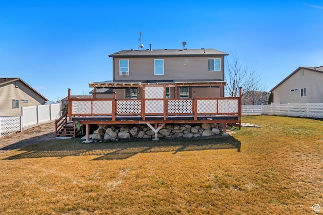 1114 Alexander Ct, Grantsville, UT 84029 - back of house with a fenced backyard, a lawn, a wooden deck, and a pergola