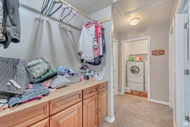 1114 Alexander Ct, Grantsville, UT 84029 - walk in closet featuring attic access, light colored carpet, and independent washer and dryer