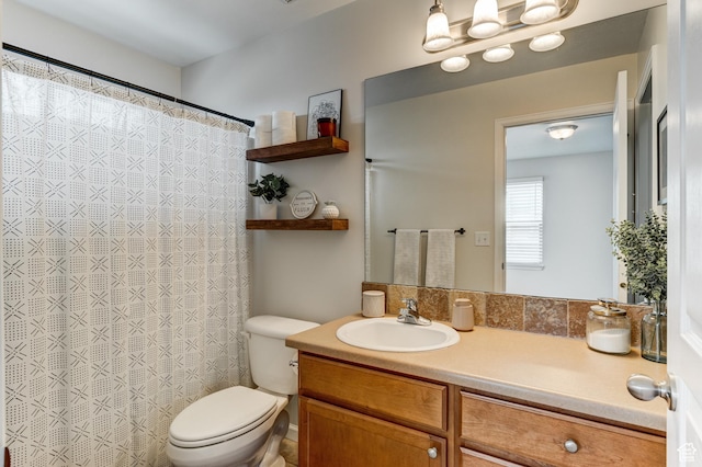 1424 W Stone Meadow Dr, West Jordan, UT 84088 - bathroom featuring curtained shower, vanity, and toilet