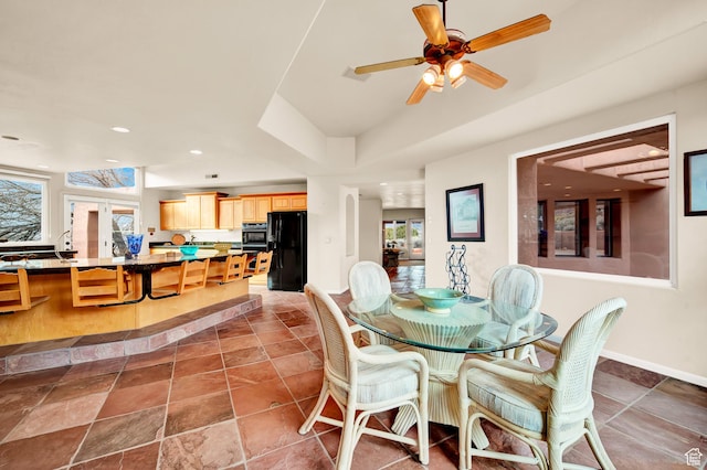 1657 N Kayenta Dr, Ivins, UT 84738 - dining room featuring healthy amount of natural light, recessed lighting, ceiling fan, and baseboards