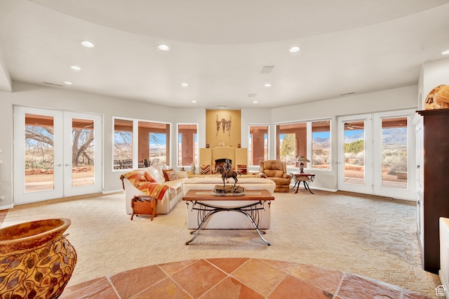 1657 N Kayenta Dr, Ivins, UT 84738 - living room featuring french doors, recessed lighting, and light carpet