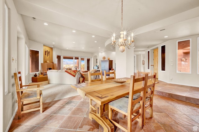 1657 N Kayenta Dr, Ivins, UT 84738 - dining area featuring stone tile floors, recessed lighting, and a chandelier