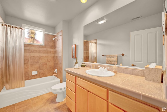 1657 N Kayenta Dr, Ivins, UT 84738 - bathroom with vanity, toilet, shower / tub combo with curtain, and tile patterned flooring