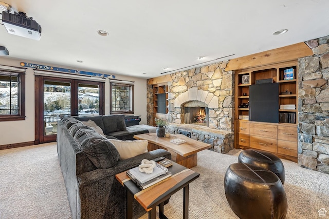 9255 Par Ct, Park City, UT 84098 - living area with baseboards, carpet floors, and a fireplace