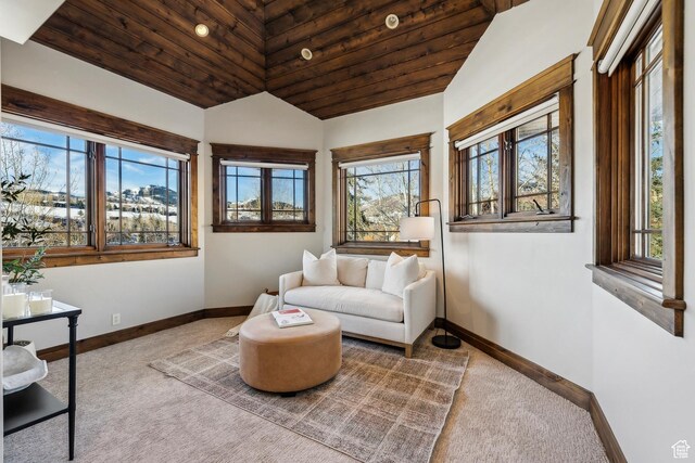 9255 Par Ct, Park City, UT 84098 - carpeted living area with vaulted ceiling, baseboards, and a wealth of natural light