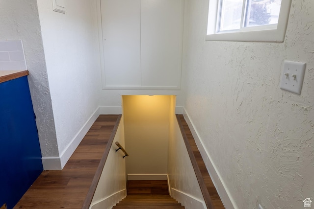 735 Castle Gate Rd, Helper, UT 84526 - stairs featuring baseboards, wood finished floors, and a textured wall