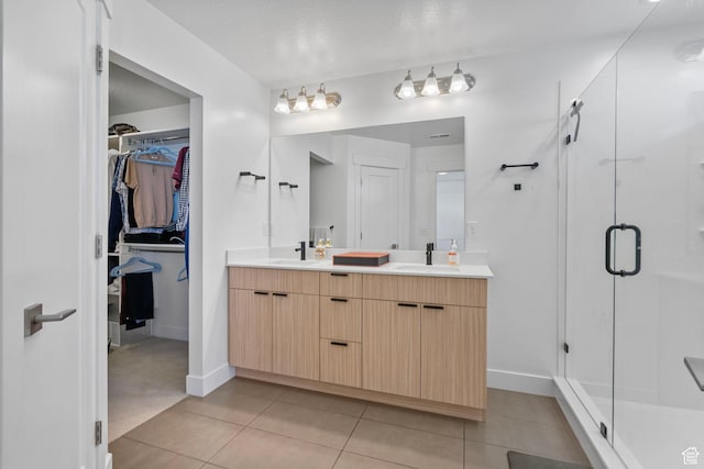 134 N Eden Brook Way, Saratoga Springs, UT 84045 - full bathroom with tile patterned flooring, a shower stall, and double vanity