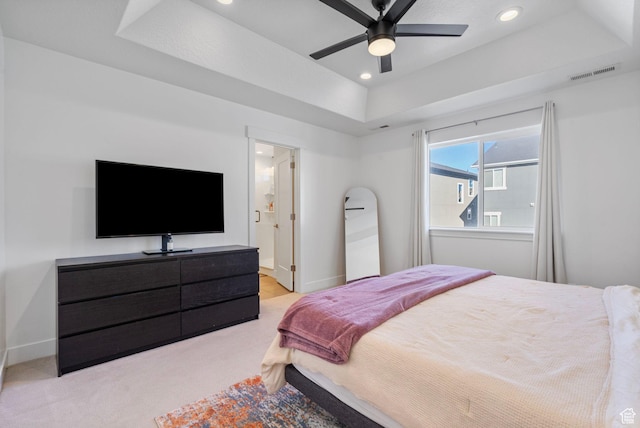 134 N Eden Brook Way, Saratoga Springs, UT 84045 - carpeted bedroom featuring a tray ceiling, visible vents, baseboards, and recessed lighting