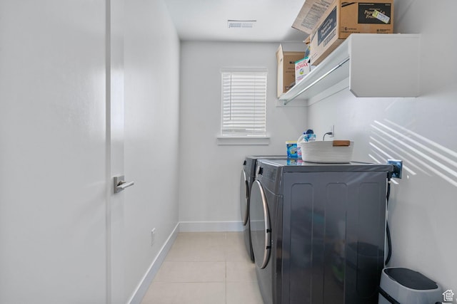 134 N Eden Brook Way, Saratoga Springs, UT 84045 - clothes washing area featuring light tile patterned flooring, laundry area, visible vents, baseboards, and washer and clothes dryer
