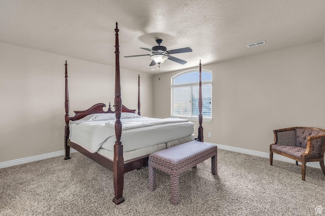 990 W Adams Cir, Bluffdale, UT 84065 - bedroom featuring light colored carpet, visible vents, a ceiling fan, a textured ceiling, and baseboards