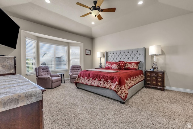 990 W Adams Cir, Bluffdale, UT 84065 - bedroom featuring carpet floors, recessed lighting, vaulted ceiling, and baseboards