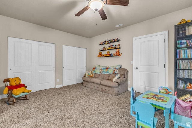 990 W Adams Cir, Bluffdale, UT 84065 - rec room with baseboards, ceiling fan, visible vents, and carpet flooring