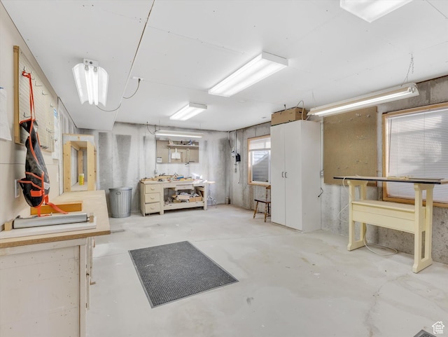 below grade area with a workshop area