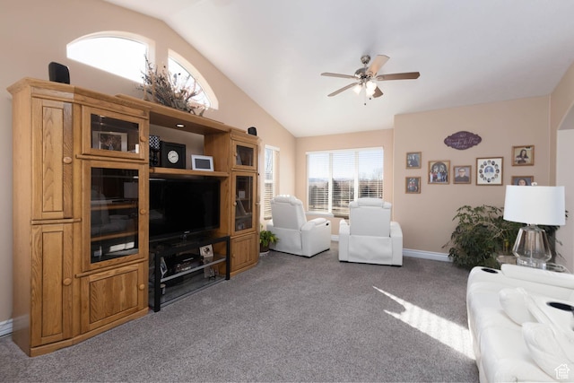 315 S 300 E, Monroe, UT 84754 - living room with carpet floors, vaulted ceiling, ceiling fan, and baseboards
