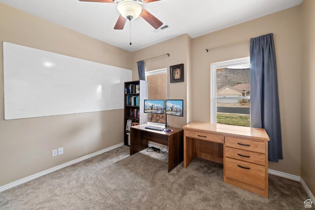 187 N Stone Mountain Dr, St George, UT 84770 - office area featuring carpet floors, baseboards, and ceiling fan