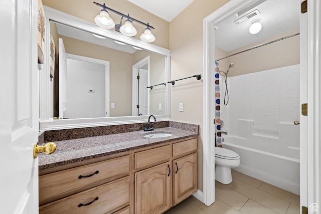 187 N Stone Mountain Dr, St George, UT 84770 - full bathroom with toilet, vanity, shower / bath combination with curtain, and tile patterned flooring