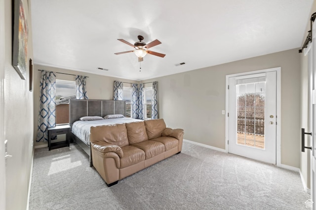 187 N Stone Mountain Dr, St George, UT 84770 - bedroom featuring carpet flooring, access to exterior, baseboards, and a ceiling fan