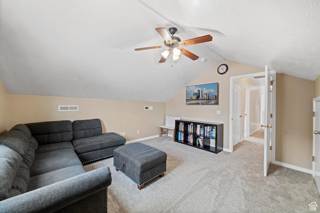 187 N Stone Mountain Dr, St George, UT 84770 - carpeted living area featuring baseboards, a ceiling fan, and lofted ceiling
