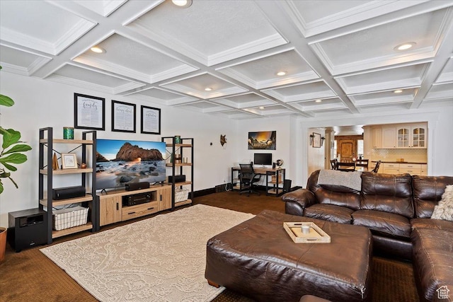 4884 E 2800 N, Eden, UT 84310 - living area with recessed lighting, coffered ceiling, baseboards, beamed ceiling, and ornate columns