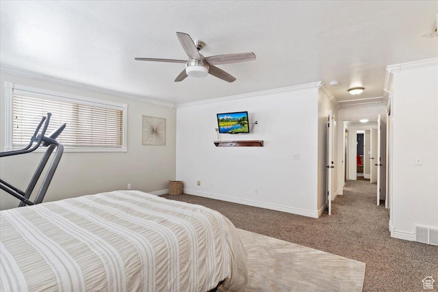 4884 E 2800 N, Eden, UT 84310 - carpeted bedroom featuring ornamental molding, visible vents, ceiling fan, and baseboards
