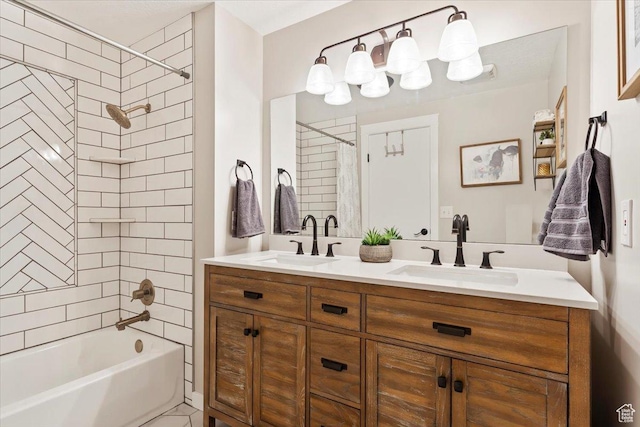 4884 E 2800 N, Eden, UT 84310 - full bathroom with double vanity, a sink, and shower / bath combo with shower curtain