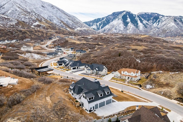 aerial view featuring a residential view and a mountain view