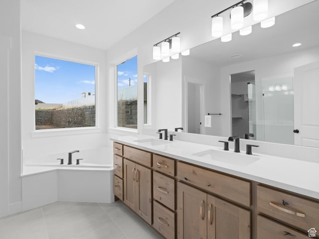 1171 W 800 S Unit 38, Spanish Fork, UT 84660 - bathroom featuring a bath, tile patterned floors, a sink, and double vanity