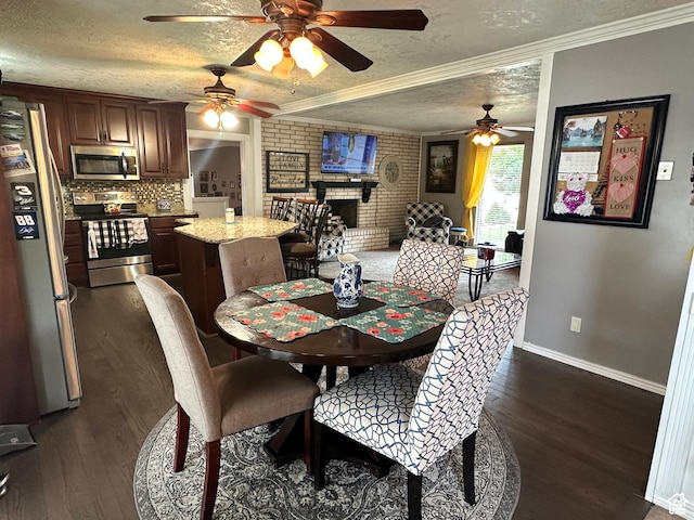 371 S Willard Peak Rd S, Mantua, UT 84324 - dining room with a textured ceiling, dark wood-style floors, and ornamental molding